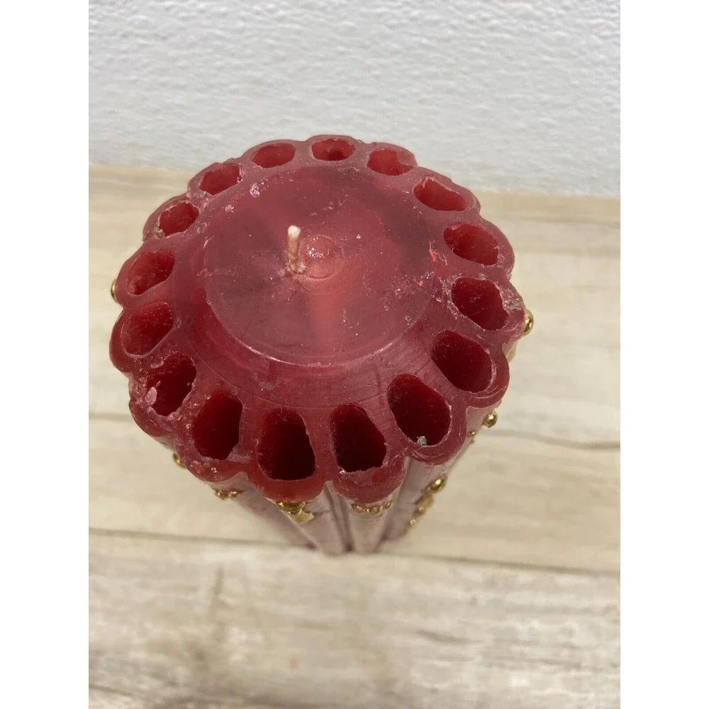 Vtg Red & Gold Pillar Candle 6,5